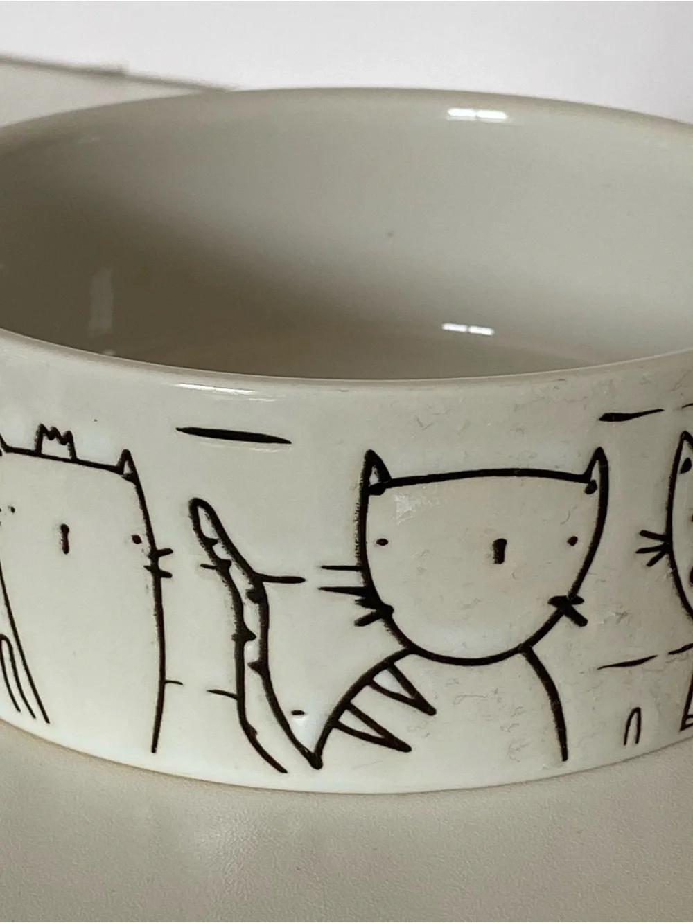 Cat Bowl Food Water Good Kitty White Ceramic 4.5” Embossed Cats All Around EUC